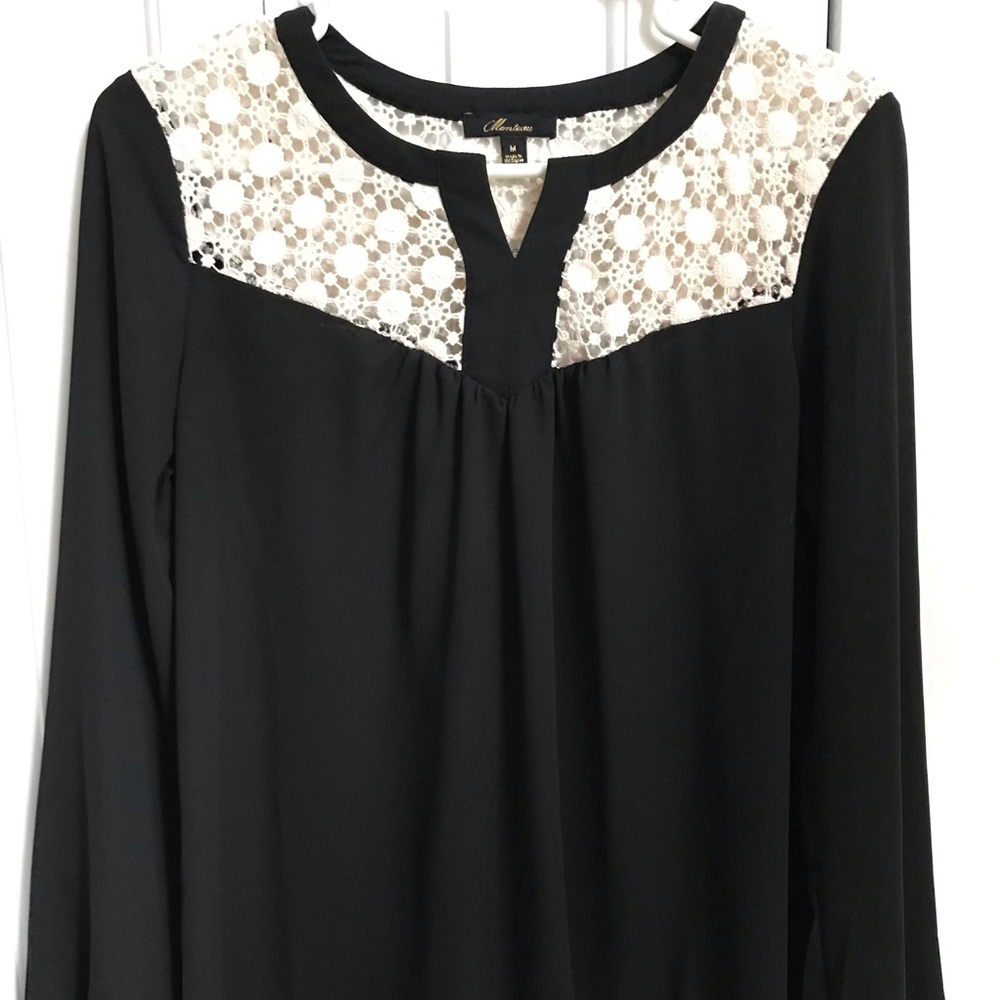 High/low black top with cream crochet!